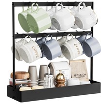 Coffee Mug Holder With Hooks, 14 Capacity Coffee Cup Holder For Countertop, 2 Ti - £30.34 GBP