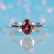 Minimalist 1Ct Natural Garnet Solitaire Ring - Red Gemstone Dainty Simply Ring - £69.91 GBP