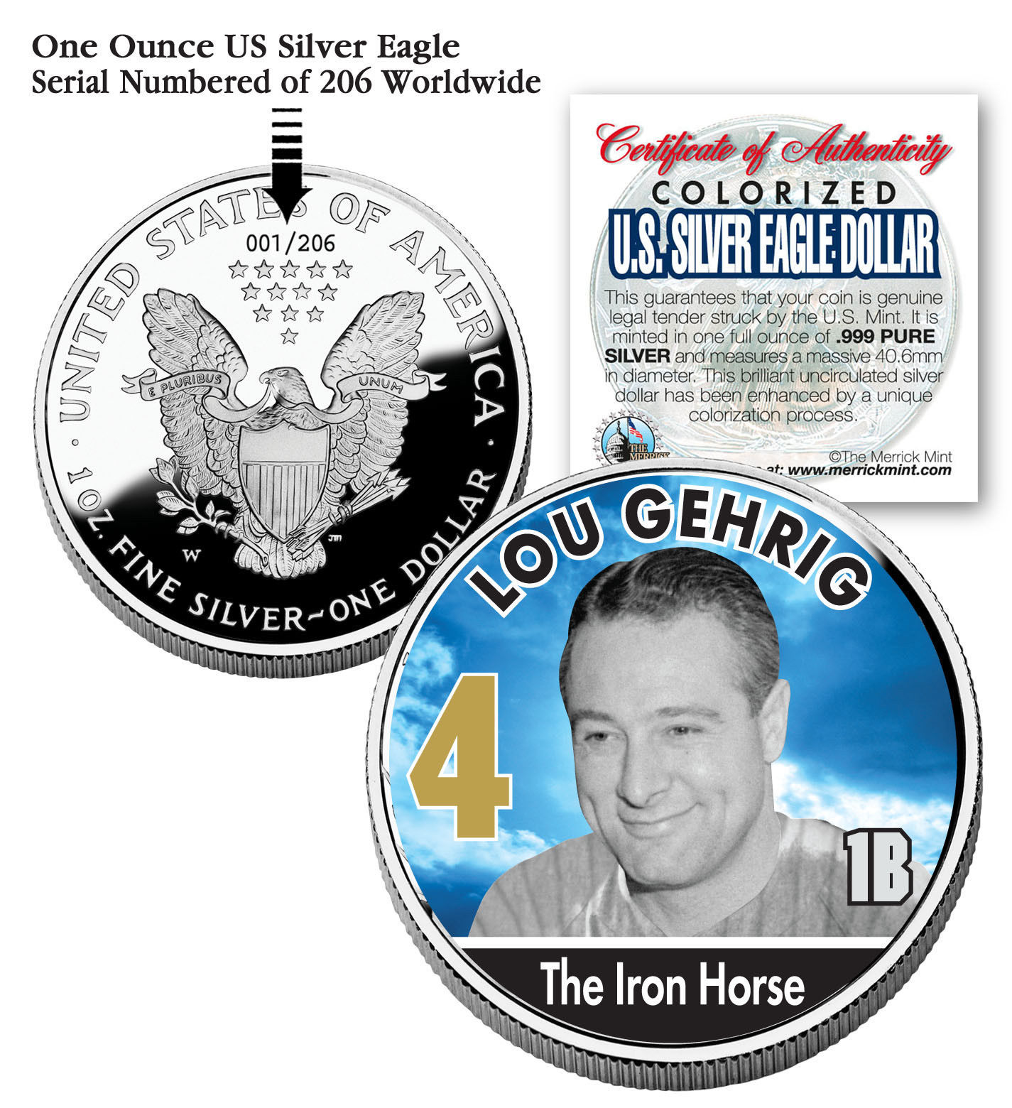 LOU GEHRIG 2006 American Silver Eagle Dollar 1 oz U.S. Colorized Coin Ya... - $84.11