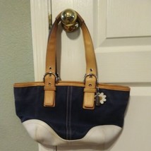 Coach Soho Canvas/Leather Daisy Double Strap Shoulder Bag Tan Navy - $44.55