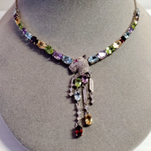 14K White Gold Sterling 925 Silver Garnet Peridot Blue Topaz Panther Necklace  - £194.09 GBP