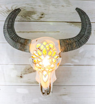 Southwest Tooled Lace Horned Steer Bull Cow Aged Bone Skull LED Light Wall Decor - £51.42 GBP