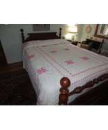 Pair Vtg. PINK/GREEN FLORAL WHITE Cotton CHENILLE Fringed BEDSPREADS--82... - £47.18 GBP