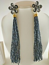 Sparkling Crystals Bollywood Fashion Forward Tassel Long Beads Black Ear... - £11.68 GBP