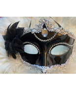 Black Mardi Gras Costume Face Masquerade Mask Feather Venetian Festival ... - $11.11