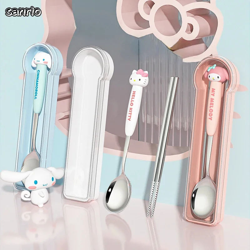 Roll my melody spoon chopsticks set 304 stainless steel portable cartoon tableware sets thumb200