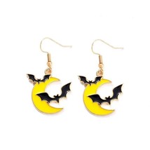 Gold Halloween Bats Crescent Moon Earrings 1 1/2&quot; - £9.49 GBP