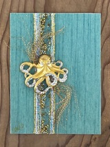 Golden Octopus with Sparkles on Teal Gold and Aqua Green Greeting Card - £9.59 GBP