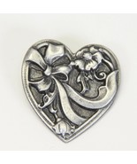 Heart Pin Brooch White Swan Pewter 1991   1  1/4&quot; - €5,99 EUR