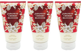 X 3~Bath &amp; Body Works *JAPANESE CHERRY BLOSSOM* Creamy Body Scrub 8 oz S... - £29.27 GBP