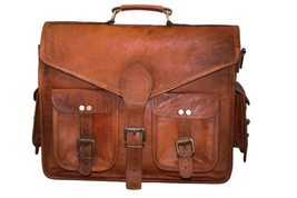 15&quot; leather messenger bag laptop case office briefcase gift for men comp... - £65.70 GBP