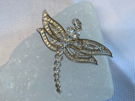 Sterling Silver Dragonfly Pendant 4.42g Fine Jewelry Clear Stones Insect Amulet - £23.64 GBP