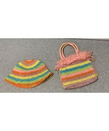 Childrens Place Girls One Size Purse Hat Woven Rainbow Striped Fringe Trim - £7.61 GBP