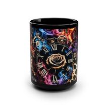 Gothic Steampunk Flames Clockwork Gears Black Ceramic 15oz Coffee Mug Fire - $24.28