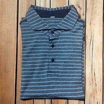 Lululemon Polo Shirt Mens Large Gray/Teal Striped Cutaway Golf Athleisure Casual - £18.21 GBP