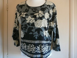 Women&#39;s Sweater Gray Floral Glitter Cotton Jane Ashley Size M - £5.84 GBP