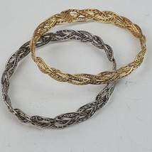 Vintage Braided Style Metal Bangle Bracelets Silver &amp; Gold Tone SET OF 2 - £6.46 GBP