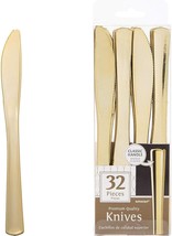 Elegant Gold Plastic Premium Knives - Pack of 32 | Durable &amp; Classy Cutlery | Pe - £19.76 GBP