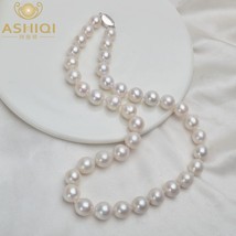 ASHIQI 10-12mm Big Natural Freshwater Pearl Necklace Real 925 Sterling Silver Cl - £59.16 GBP