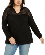 MSRP $70 Style &amp; Co Plus Size Crochet-Trim Top Black Size 1X - $18.81