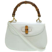 Gucci Bamboo Shoulder Handbag Leather White - £2,157.46 GBP
