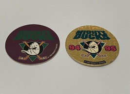 Lot 2 Mighty Ducks Hockey Del Taco POG Hawaii  Milk Cap Vintage Advertising 1993 - £14.17 GBP