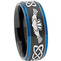 Tungsten Carbide Two Tone Mo Anam Cara Ring - Black Blue Color - Price for one r - $49.99