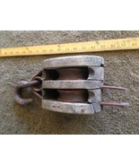 Vintage Wooden Double Iron Pulley Industrial Farm Ship Yard Us, Navy-
sh... - £61.98 GBP