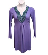 Hale Bob Shift Dress Womens Small Purple Jersey Knit Beaded V Neck Casual Office - £19.91 GBP