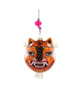 TIBETAN TIGER ORNAMENT 4&quot; Glass Auspicious Animal Round Head Christmas T... - $19.95