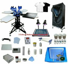 DIY 3 Color 4 Station Double Rotary Silk Screen Printing Material &amp; Machine Kit - £1,237.11 GBP