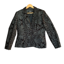 Rafaella Blazer Womens 12 Black Dark Gray Paisley Embossed Suit Lined Ja... - £15.68 GBP