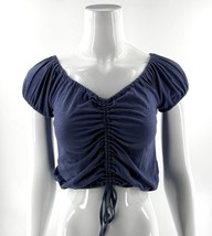 Arizona Crop Top Size XS Blue Ruched Tie Front Cropped Tee Shirt - $225.18 MXN