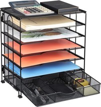 Black 6-Tier Mesh Letter Trays With Sliding Drawers, Metal File Desktop Paper - £35.91 GBP