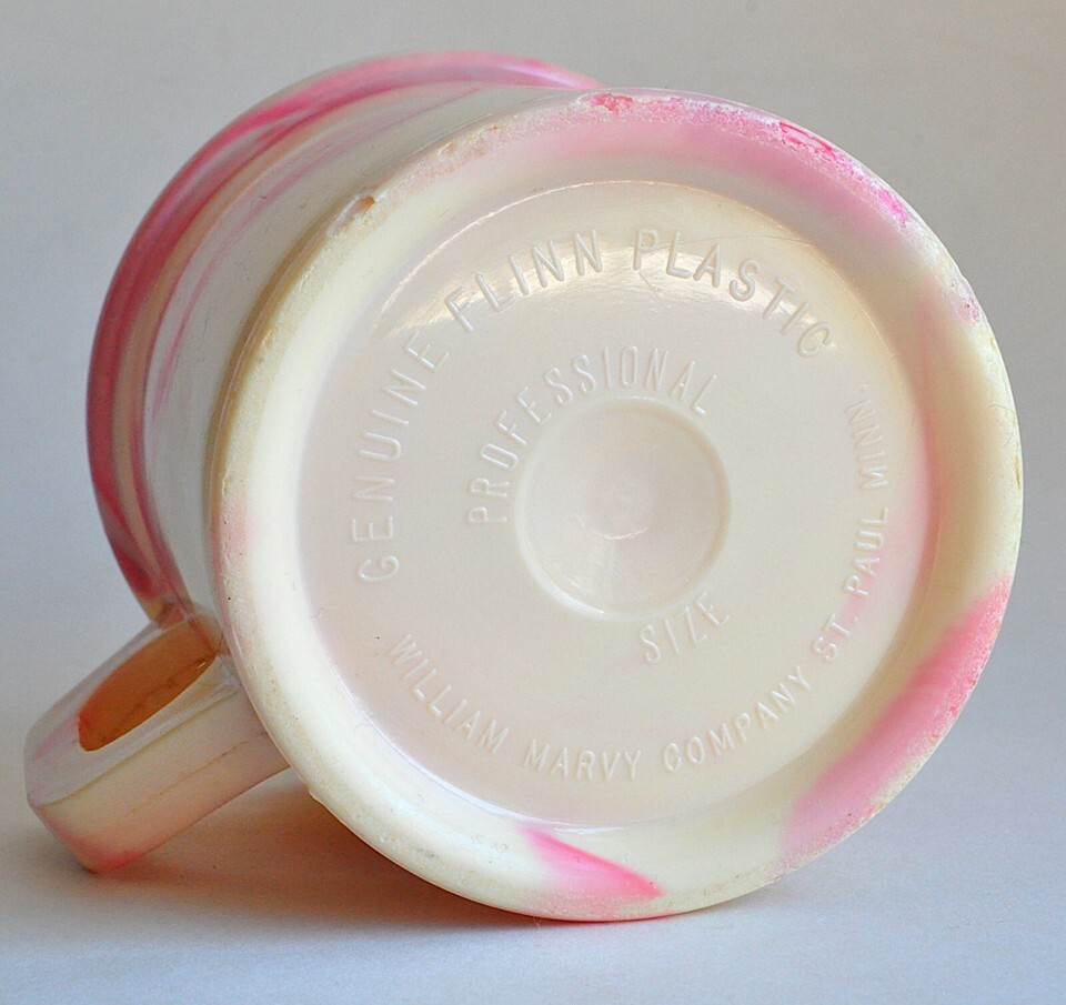 Flinn Plastic Shaving Mug Unbreakable William Marvy Pink Yellow Swirl Marble VTG Item image 6