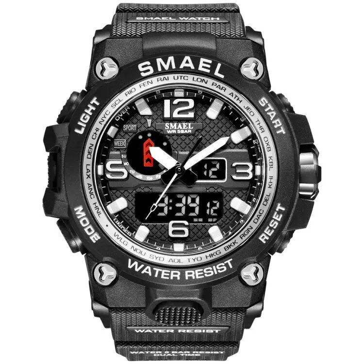 N 50m waterproof clock alarm reloj hombre 1545d dual display wristwatch quartz military thumb200