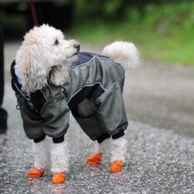 Dog Cat Orange Silicone Protective Waterproof 4Pcs Raining Boot Shoes Size Large - £7.65 GBP