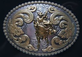 Nocona Belt Buckle BULL RIDER Gold &amp; Silver Tone Western cowboy 3756641 - £17.58 GBP