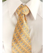 Privado Men&#39;s Tie Shades of Gold &amp; Blue Geometric Stripe 100% Silk 57.5&quot;... - $12.19