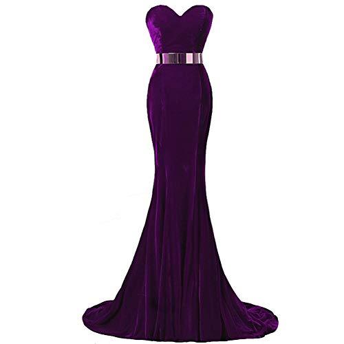 Sweetheart Mermaid Long Velvet Prom Dresses Gold Sash Evening Party Purple US 16