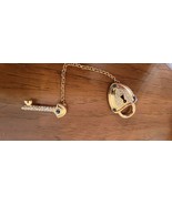 Vintage Signed Nolan Miller Sapphire Blue Crystal Rhinestone Padlock Key Pin - $116.88