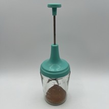 Vintage Turquoise ACME Food Chopper Nut Glass Jar Manual Plunger Retro - $12.99