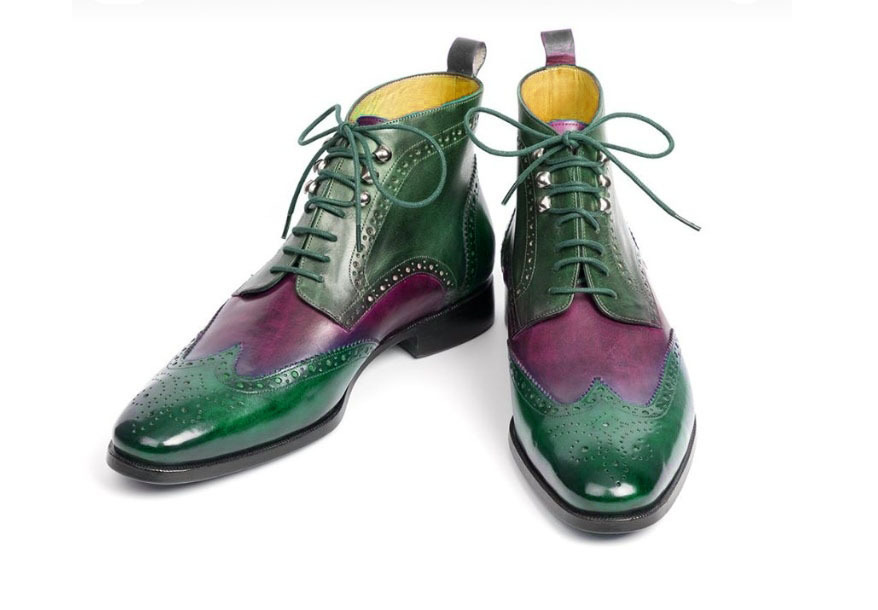 Handmade Leather Wing Tip Boot, Men's Lace Up Brogue Green Burgundy Ankle Boot
