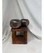 Pair Of Round Ball Hammered Silver Metal Candleholders Modern - $21.70