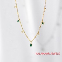 Green Emerald Necklace,Teardrop Emerald Pendant Necklace,Dainty Layered Chain - £94.78 GBP