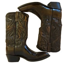 Hanover Western Boots Mens 9 D Shiny Brown Distressed Leather Cowboy 47667 Vtg - £123.28 GBP