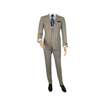 Mens Suit by RENOIR English Plaid Window Pane European Business 291-5 Beige blue image 2
