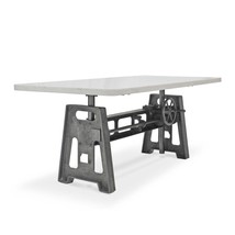 Industrial Writing Table Desk - Adjustable Height Iron Base - Marble Top - £3,225.25 GBP