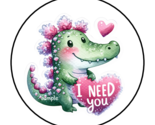 30 CUTE ALLIGATOR VALENTINE&#39;S DAY ENVELOPE SEALS STICKERS LABELS TAGS 1.... - $7.49