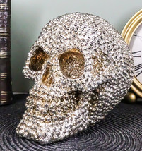 Ebros Gift Realistic Chrome Silver Bead Stone Bling Skull Figurine 6.25&quot; L - £18.00 GBP